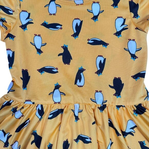 Dot Dot Smile Girls 3 4 Yellow Cap Sleeve Twirl Dress Christmas Winter Penguin - Picture 4 of 7